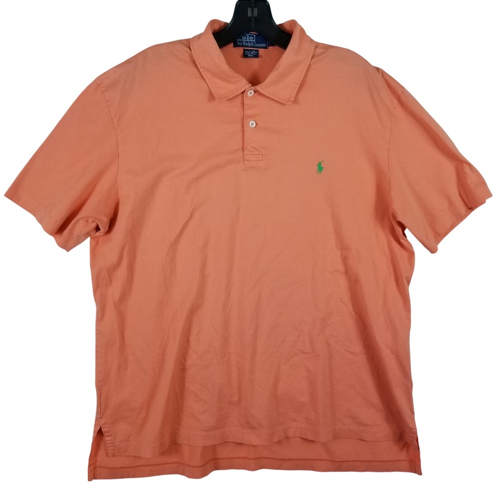 Polo Ralph Lauren Mens XL Peach Orange Pima Cotton‎ Short Sleeve Polo Shirt Logo